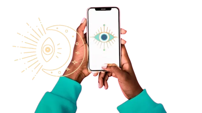 Manos con celular y logo de Epifanía